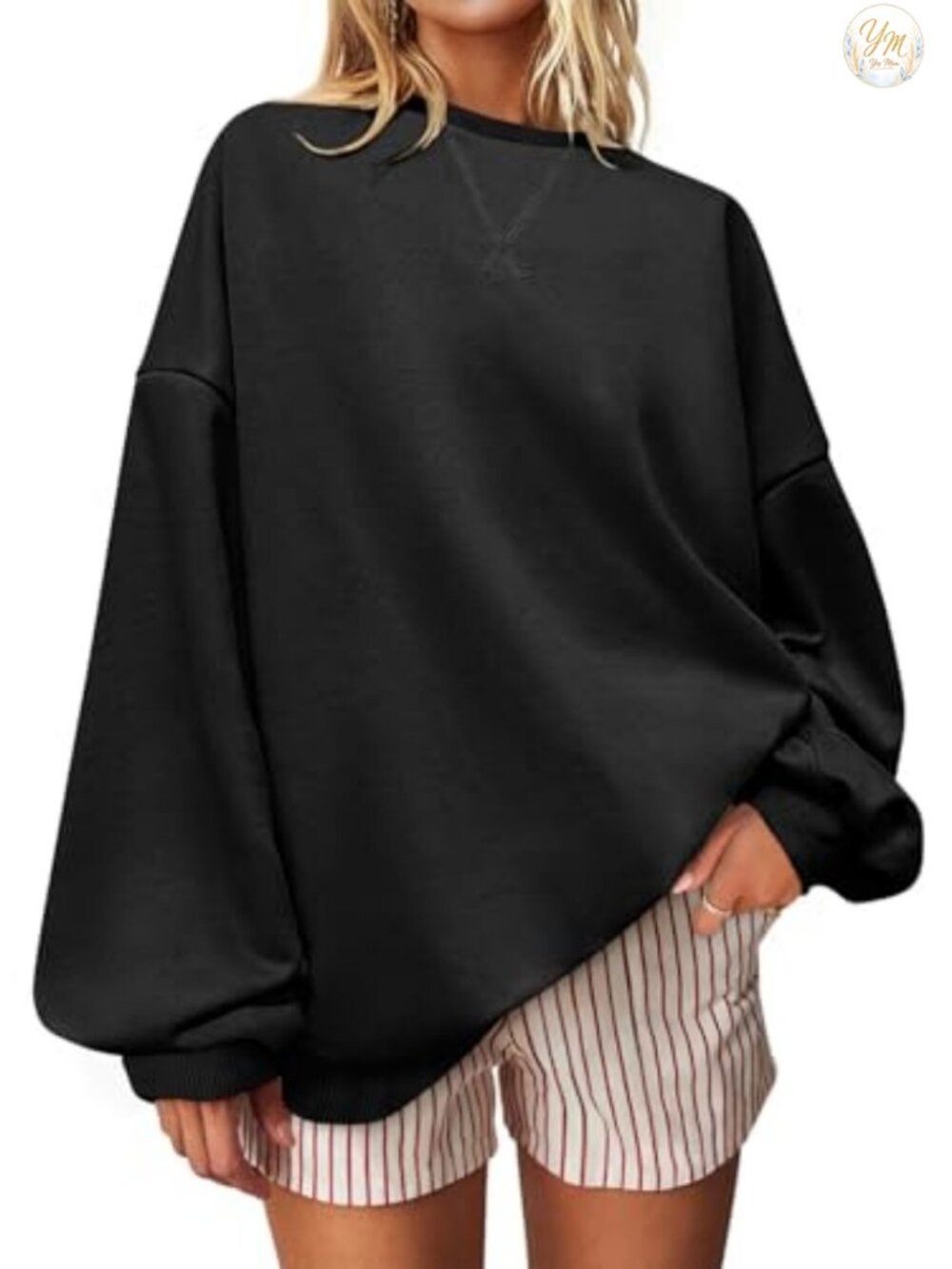 Oversized Striped Crewneck Sweatshirt Long Sleeve Casual Pullover